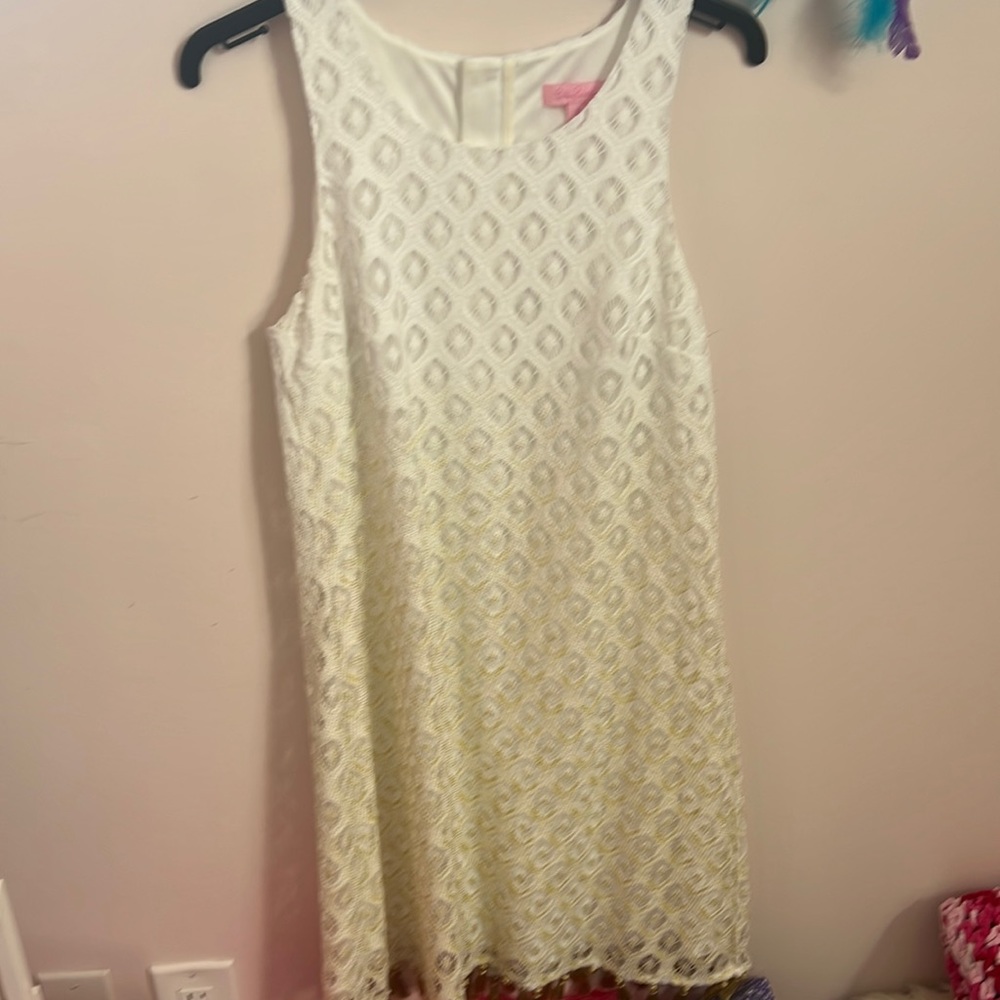 Lilly Pulitzer Marquette Gold Metallic Lace Shift Dress size s